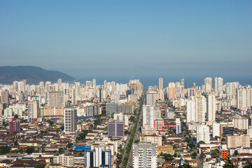 Fototapeta na wymiar panoramic aerial view of Santos city on the coast of Sao Paulo, Brazil