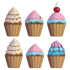 Delicious cupcake muffin set. Vector illustration.