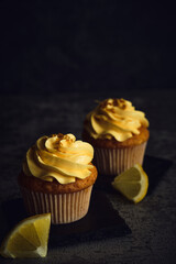 lemon muffins on a dark background