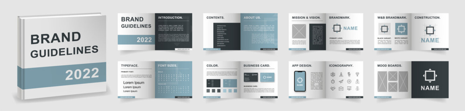 Brand Guidelines template. Minimal Turquoise Logo Guideline template. Multi-purpose Brand Manual presentation mockup. Logo Guide Book layout