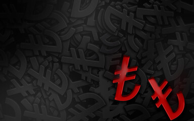 Red Turkish Lira Symbol Against Black Duplicates