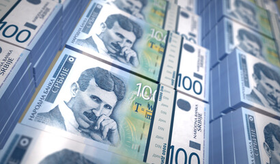 Serbia dinar money banknotes pack 3d illustration