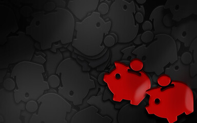 Red Piggy Bank with Coin Symbol Against Black Duplicates