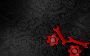 Red Wrench and Gear Symbol Against Black Duplicates
