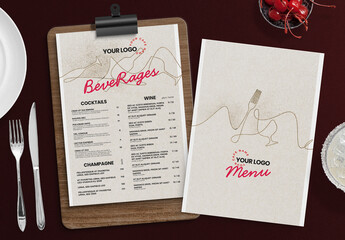 Cocktail Wine Drinks List Menu Layout with Continuous Line Illustration