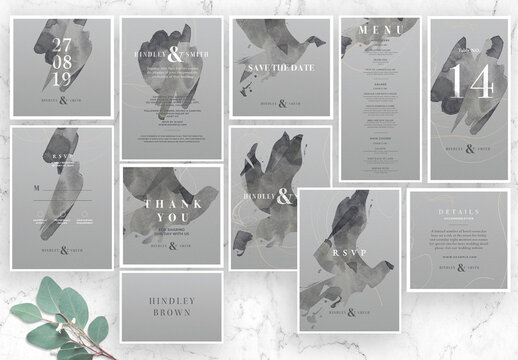 Gray Watercolor Wedding Invitation Stationery