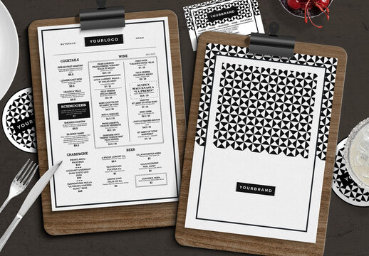 Restaurant Menu Branding with Checkered Pattern