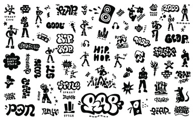 rap music , graffiti isolated icon set, street style ,hip hop culture symbols - obrazy, fototapety, plakaty