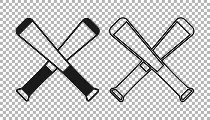 Black Crossed baseball bat icon isolated on transparent background. Vector