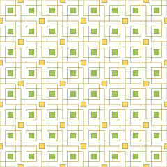 Vector seamless abstract geometric pattern, with green and yellow squares on a white background. This is a simple and calm texture for fabrics, paper, wallpapers.
