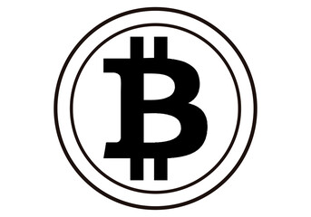 Icono negro de criptomoneda bitcoin en fondo blanco.