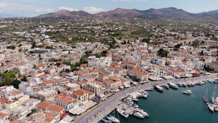 Fototapeta na wymiar A view of yachts in the main marine at Aegina Island, Saronic Islands, Greece