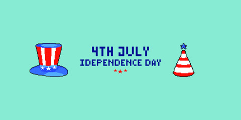 Pixel art set usa independence day. 8 bit retro style vector illustration.