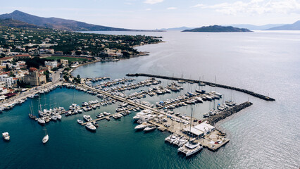 A view of yachts in the main marine at Aegina Island, Saronic Islands, Greece