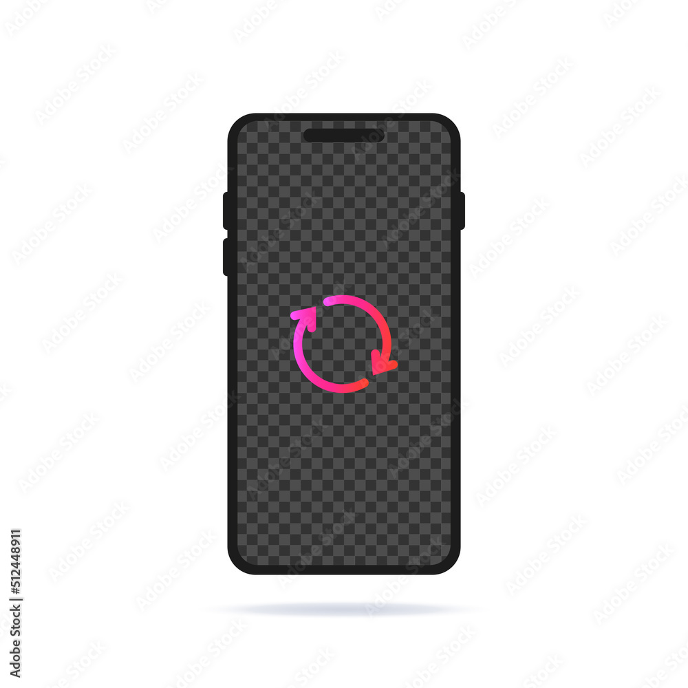 Poster phone with reboot sign. mock up smartphone screen. need to restart the screen. data update notificat