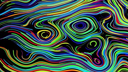 Fototapeta na wymiar Abstract creative bg with curled lines like trails of different colors. Lines form swirling pattern like curle noise. Abstract 3d bright creative festive background. 3d render