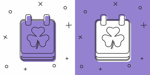 Set Saint Patricks day with calendar icon isolated on white and purple background. Date 17 March. Vector