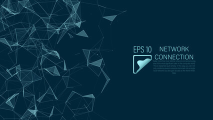 Connection to the global network. Abstract vector dots and lines with triangles on a blue background. The concept of big data, digital technology, science and information technology development.