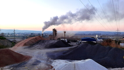Concept environmental contamination, landscape of smoke and pollution of a working industry