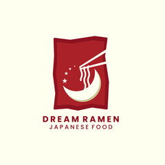 dream noodles ramen with vintage and silhouette style logo icon template design. food, japan, traditional, vector illustration