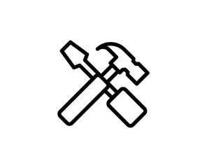 Hammer and screwdriver icon concept. Modern outline high quality illustration for banners, flyers and web sites. Editable stroke in trendy flat style. Line icon of repir
