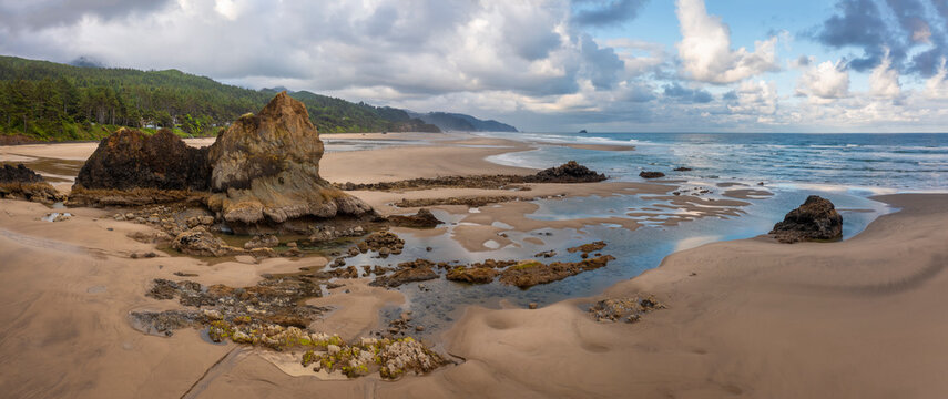 Arcadia Beach, Oregon Rock Formations. Arcadia State Recreation Site is located a mile south of Cannon Beach.  Arcadia Beach is a serene shoreline with gorgeous rock formations and a sandy beach.