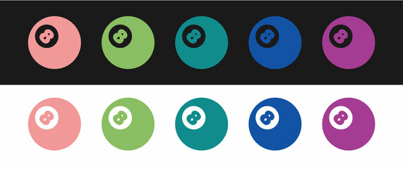 Set Billiard pool snooker ball with number 8 icon isolated on black and white background. Vector