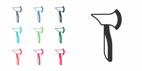 Black Wooden axe icon isolated on white background. Lumberjack axe. Set icons colorful. Vector
