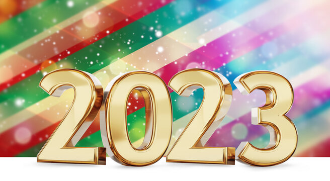 2023 golden symbol bold letters and Christmas background 3d-illustration