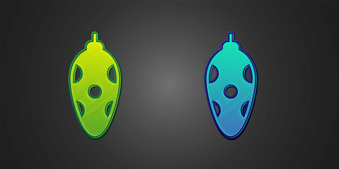 Green and blue Christmas toy icon isolated on black background. Merry Christmas and Happy New Year. Vector
