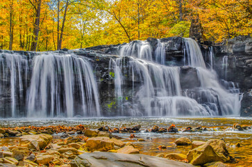 Beautiful autumn foliage at Brush Creek Falls in Camp Creek State Park near Princeton, WV