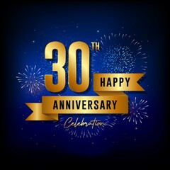 30th anniversary logo with golden ribbon for booklets, leaflets, magazines, brochure posters, banners, web, invitations or greeting cards. Vector illustrations.