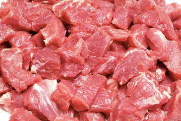 Raw Cubed Meat Steak Red Background Pattern