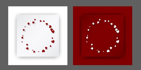 Round frame of red and white hearts for valentine's day greeting card