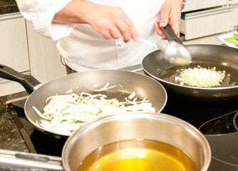 .Haute cuisine dishes being prepared by the Chef.