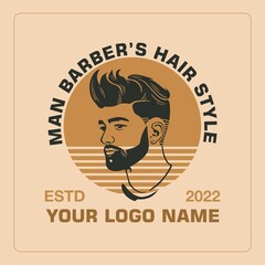 barer's shoop hair style salon logo, silhouette of young handsome male, vector illustrations