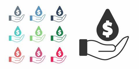Black Oil drop with dollar symbol icon isolated on white background. Oil price. Oil and petroleum industry. Set icons colorful. Vector