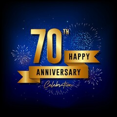 70th anniversary logo with golden ribbon for booklets, leaflets, magazines, brochure posters, banners, web, invitations or greeting cards. Vector illustrations.