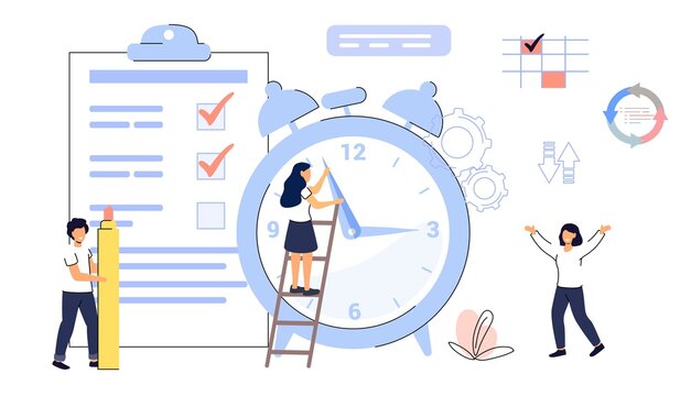 Deadline Time management on the road to success Metaphor of time management in team Concept of multitasking performance timeline Flat style design vector illustration