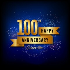 100th anniversary logo with golden ribbon for booklets, leaflets, magazines, brochure posters, banners, web, invitations or greeting cards. Vector illustrations.