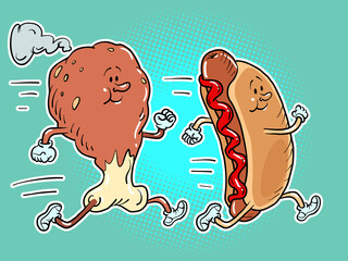 chicken leg or turkey leg or ham runs along with the hot dog. Sports lifestyle