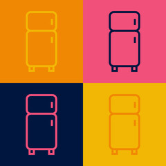 Pop art line Refrigerator icon isolated on color background. Fridge freezer refrigerator. Household tech and appliances. Vector