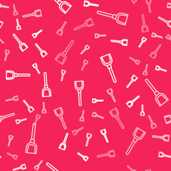 White line Dustpan icon isolated seamless pattern on red background. Cleaning scoop services. Vector