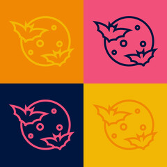 Pop art line Moon and stars icon isolated on color background. Cloudy night sign. Sleep dreams symbol. Full moon. Night or bed time sign. Vector