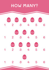 How many of Easter egg, game for children. Vector illustration, printable worksheet