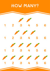How many of Carrot, game for children. Vector illustration, printable worksheet