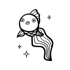 animal, aquarium, art, baby, book, cartoon, character, cheerful, childish, coloring, coloring page, contour, cute, design, doodle, drawing, engraving, etching, fish, funny, gold, goldfish, graphic, ha