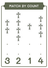 Match by count of Christian cross, game for children. Vector illustration, printable worksheet