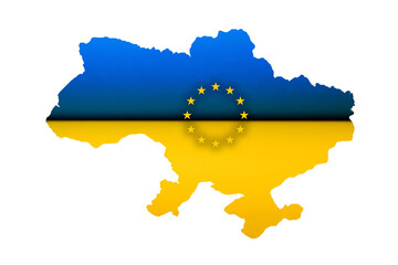 Defocus European union and Ukraine. Support and help Ukraine, Independence Constitution Day, National holiday. Banner. Europe. Shape Ukraine isolated. Out of focus