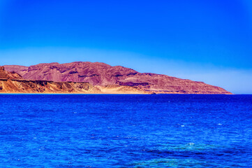 Red Sea archipelago and landscape during sunny summer day near Sharm el Sheikh in Egypt.